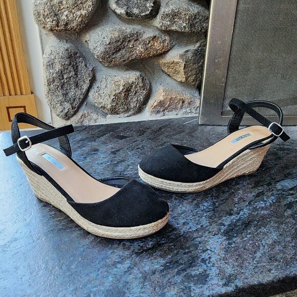 Primark Black Textile Strappy Wedges Size 7 - Picture 3 of 16